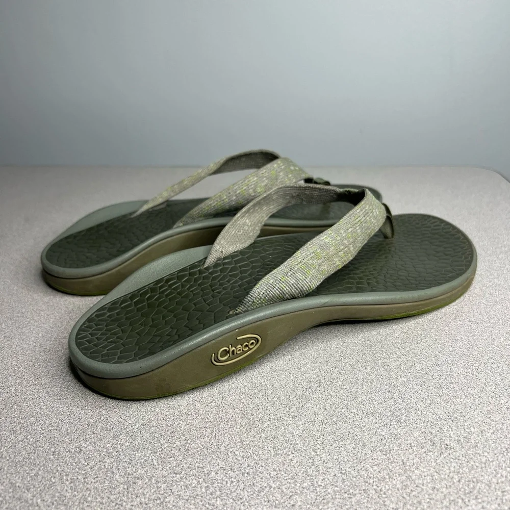 CHACO Gray Green Thongs Slides Sandals Flats Casual Shoes sz 13